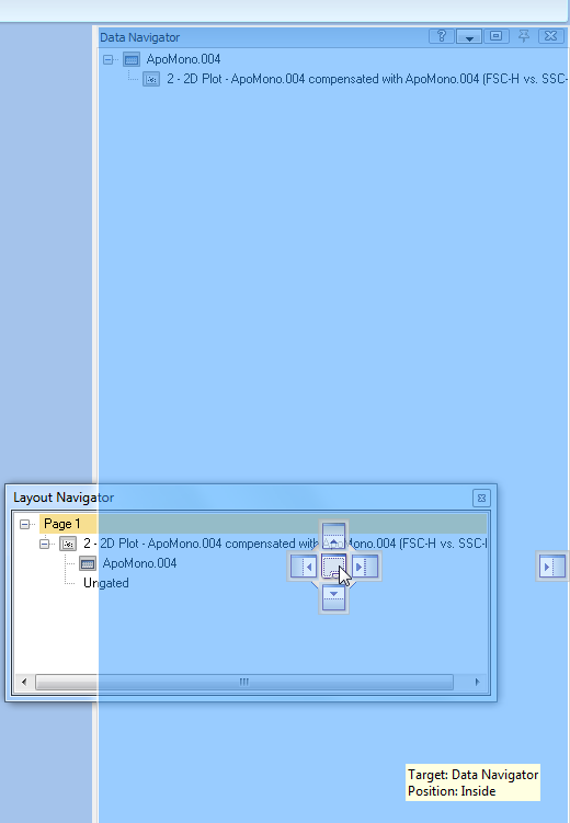 图4.18  Docking the Layout Navigator inside the Data Navigator (把版面导航器停靠在数据导航器内部)